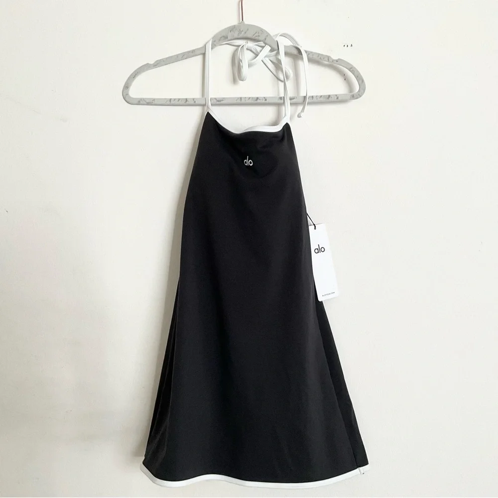 ALO Softsculpt Halter Tennis Dress Black/White S